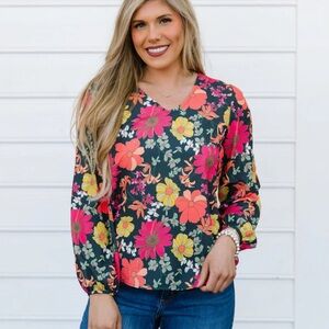 Vibrant Floral V-Neck Blouse